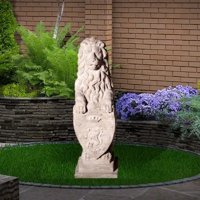 Roman Polystone Heraldic Lion Statue 81cm