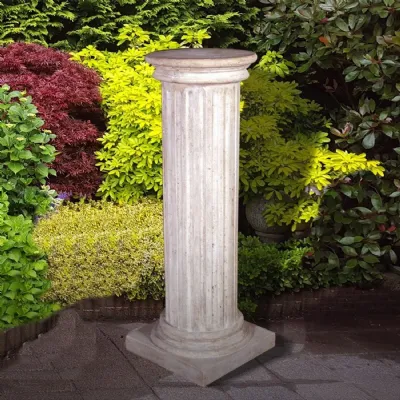 Roman Stone Fluted Column Pedestal with Round Top 121cm