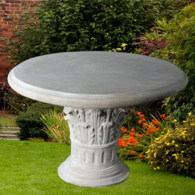 Roman Polystone Round Outdoor Coffee Table Corinthian Base