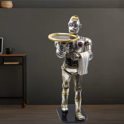 Modern Silver and Gold Robot Butler Decorative Drinks Table 95cm