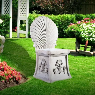 Classic Roman Stone Shell Back Garden Throne Chair
