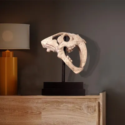 Roman Stone Saber Toothed Tiger Skull Sculpture 51cm