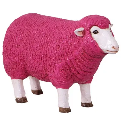 Pink Polyresin Merino Ewe Head Up Outdoor Sculpture 54cm