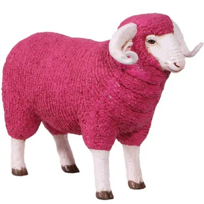 Pink Polyresin Hand Painted Merino Ram Outdoor Ornament 55cm