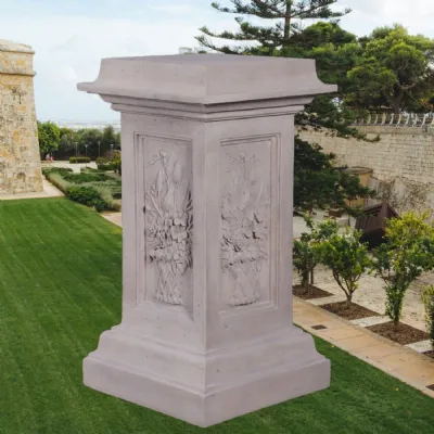 Roman Stone Outdoor Single Pedestal with Classic Detail 89cm