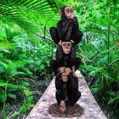 Black Polyresin Outdoor Three Wise Monkeys Stack 150cm