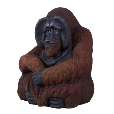 Modern Brown Polyresin Sitting Orangutan Decorative Statue 87cm