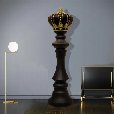 Black Gold Leaf Chess King Statement Sculpture 163cm