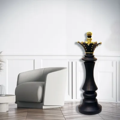 Black Gold Leaf Chess Queen Decor Sculpture 145cm