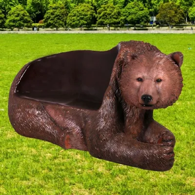 Brown Polyresin Bench Grizzly Bear Outdoor Seat
