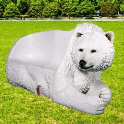 White Polyresin Polar Bear Bench with Sculpted Detail