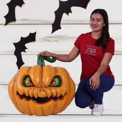 Orange Fibreglass Pumpkin Figure with Character Detail 70cm
