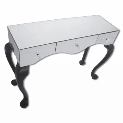 Silver Mirrored Glass Wide Dressing Table Desk Cabriole Legs