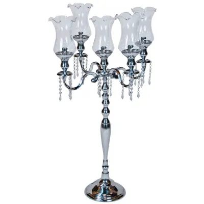 Nickel Aluminium Glass Shades Candle Holder 98cm
