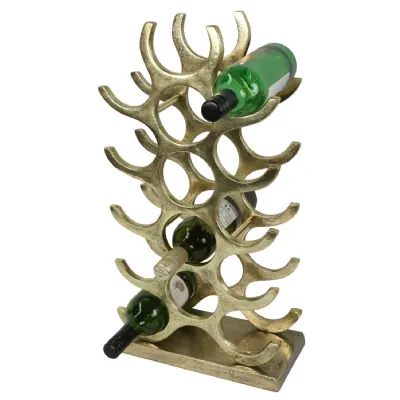 Modern Antique Brass Aluminium 15 Bottle Wine Rack 55.5cm