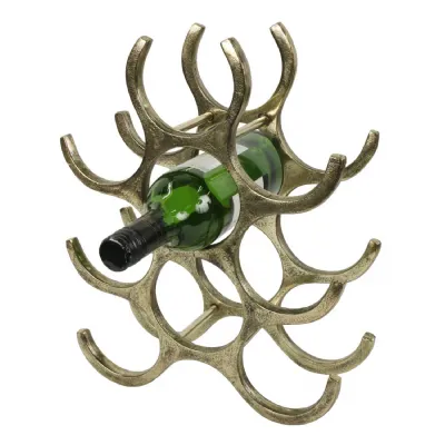 9 Bottle Wine Rack Cast Aluminium Anodized Antique Brass Industrial Finish 35.5cm