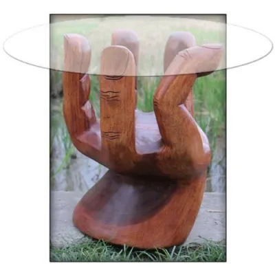 Wooden Hand Table with Glass Top 51cm
