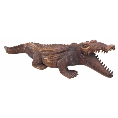 Rustic Brown Hand Carved Wooden Crocodile Sculpture 100cm