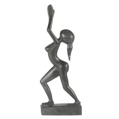 Wooden Lady Arms Up Black Finish 35cm