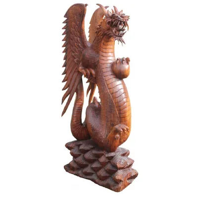 Natural Wood 150cm Hand Carved Dragon Sculpture