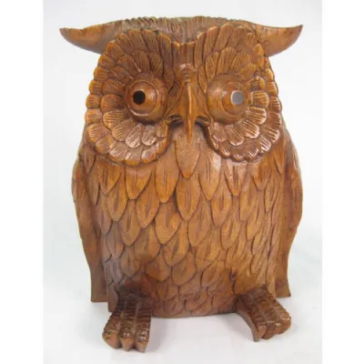 Hand Carved Wooden Owl Brown Finish 30cm