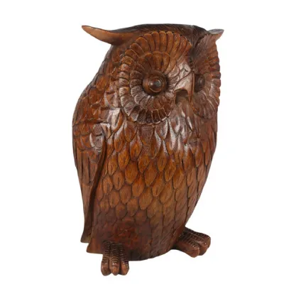 Hand Carved Wooden Owl Brown Finish 40cm