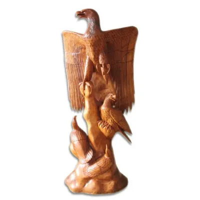 Natural Suar Wood 150cm Eagle Sculpture with 3 Eaglets