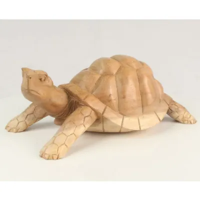 Hand Carved Tortoise Natural Finish Suar Wood 30cm