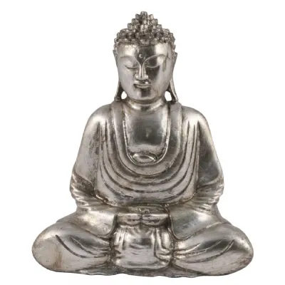 Wooden Buddha Hands in Lap Antique Silver Finish