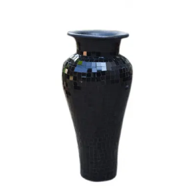 Mosaic Black Terracotta & Glass Vase 60cm Tall 24cm Dia