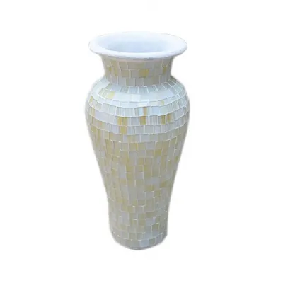 Mosaic White Terracotta & Glass Vase 80cm Tall 28cm Dia