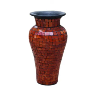 Mosaic Orange Terracotta & Glass Vase 80cm Tall 28cm Dia