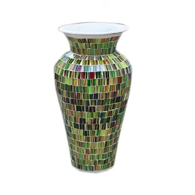 Mosaic Green & Brown Terracotta & Glass Vase 60cm Tall 24cm Dia