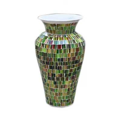 Mosaic Green & Brown Terracotta & Glass Vase 80cm Tall 28cm Dia