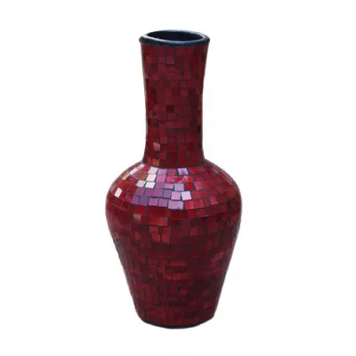 Mosaic Burgundy Terracotta & Glass Vase 100cm Tall 14cm Dia