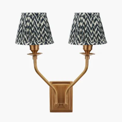 Tatiana Antique Brass Metal Double Wall Light with Vienna 16cm Black Chevron Mushroom Pleat Lampshade