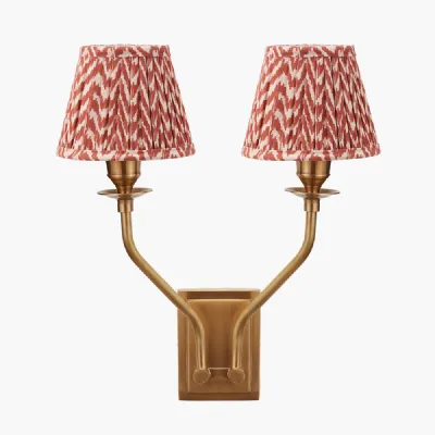 Tatiana Antique Brass Metal Double Wall Light with Vienna 16cm Red Chevron Mushroom Pleat Lampshade