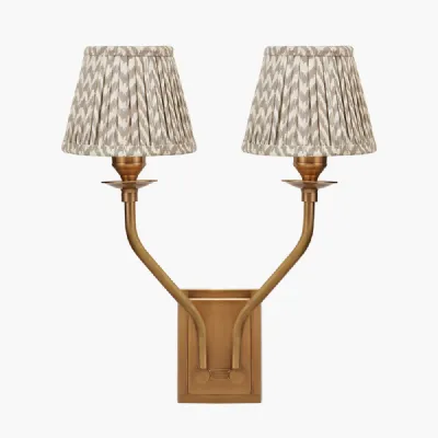 Tatiana Antique Brass Metal Double Wall Light with Vienna 16cm Taupe Chevron Mushroom Pleat Lampshade