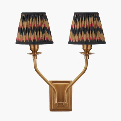 Tatiana Antique Brass Metal Double Wall Light with Athira 16cm Multi Chevron Design Mushroom Pleat Tapered Lamp Shade