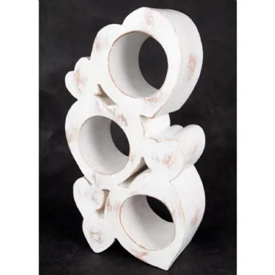 Wooden Heart Wine Holder White Wash 33cm