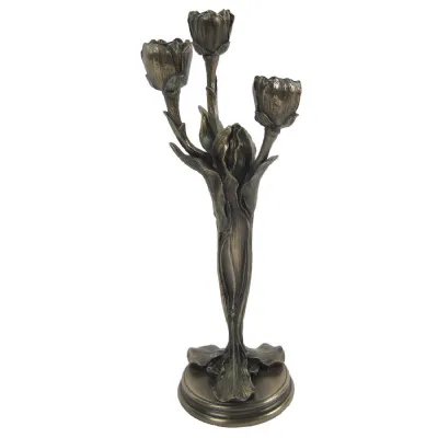 Bronze Finish 3 Flower Candle Holder 34cm