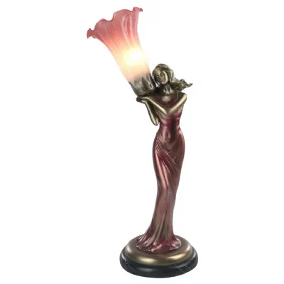 Pink Glass Pond Lily Lady Art Deco Figurine Table Lamp 51cm