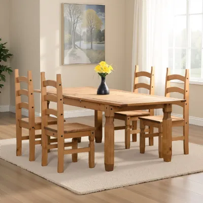 Distressed Waxed Wood Extending Dining Set with 4 Chairs