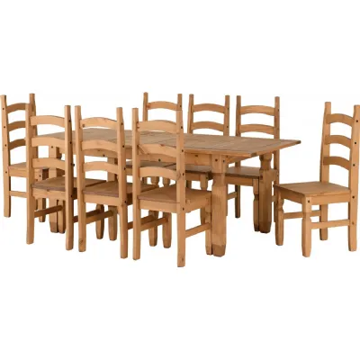 Distressed Waxed Pine Extending Dining Set with 8 Chairs