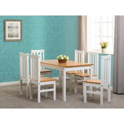 White and Oak Effect Dining Table Set with 6 Chairs