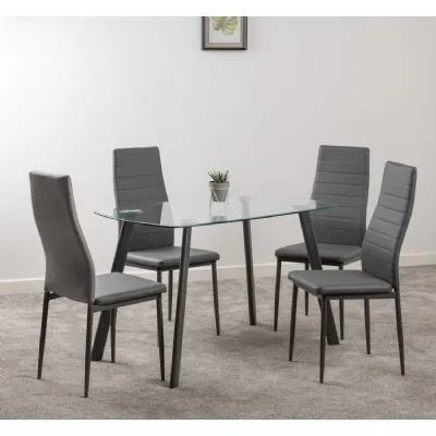 Clear Glass Top Dining Set 4 Grey Leather Effect Chairs