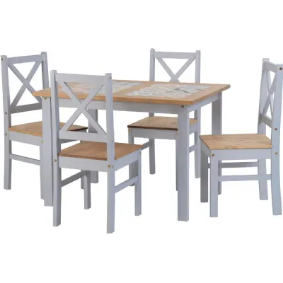 Salvador 1+4 Tile Top Dining Set Grey Slate Distressed Waxed Pine