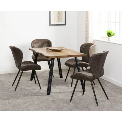 Medium Oak Effect Dining Table Set with 4 Brown Chair