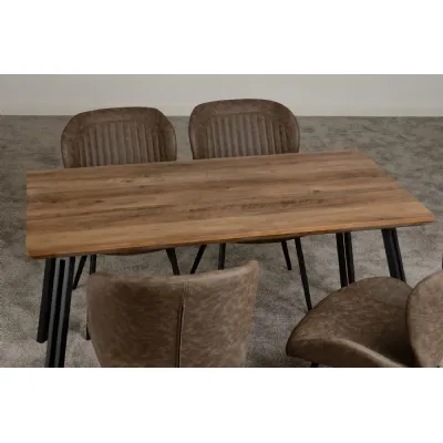 Quebec Straight Edge Dining Set Medium Oak Effect Black Brown Faux Leather