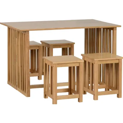 Richmond Foldaway Dining Set (4 Stools) Oak Varnish